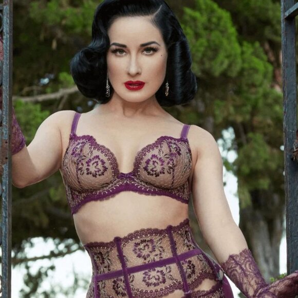 Dita Von Teese Evelina Aubergine Plum Unlined Embroidered Bra, Size 38B - Picture 10 of 10